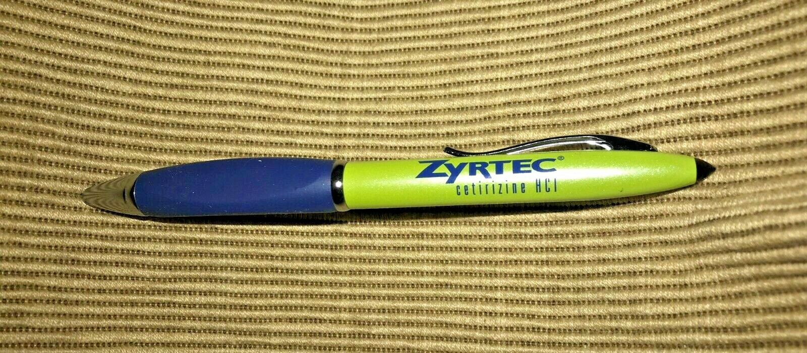New Drug Rep Zyrtec Gripper Green Blue Heavy Metal Pen With Stylus **See Desc