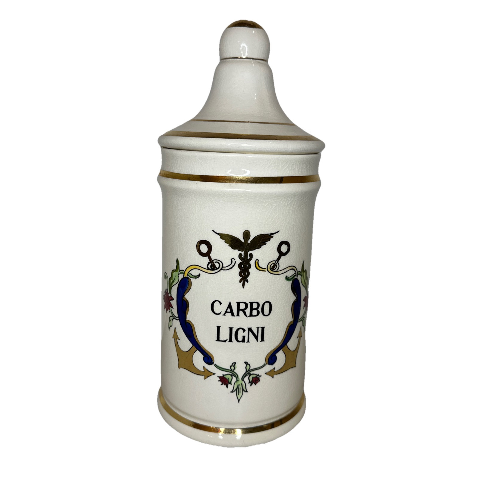 Vintage Jeanne Robinette Ceramics~Carbo Ligni Apothecary Jar, Rexall Drug Store
