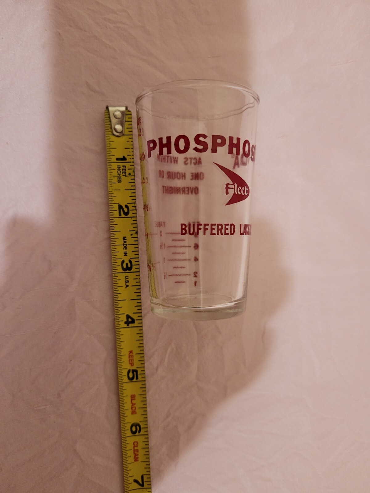 Fleet Phospho Soda Glass Measuring Cup Buffered Laxative Medical Ad Hazel Atlas