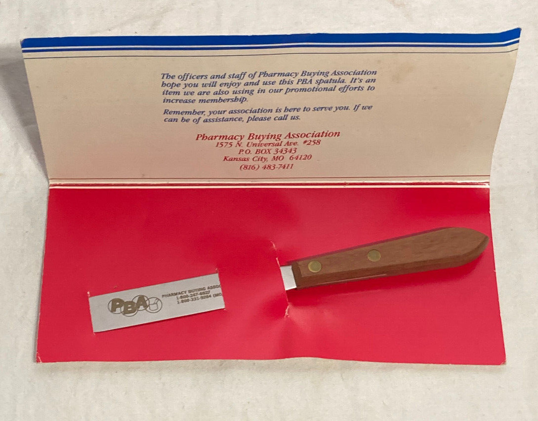 Vntg PBA Advertising Promo Pharmaceutical Pill Rx Spatula w/ wood handle