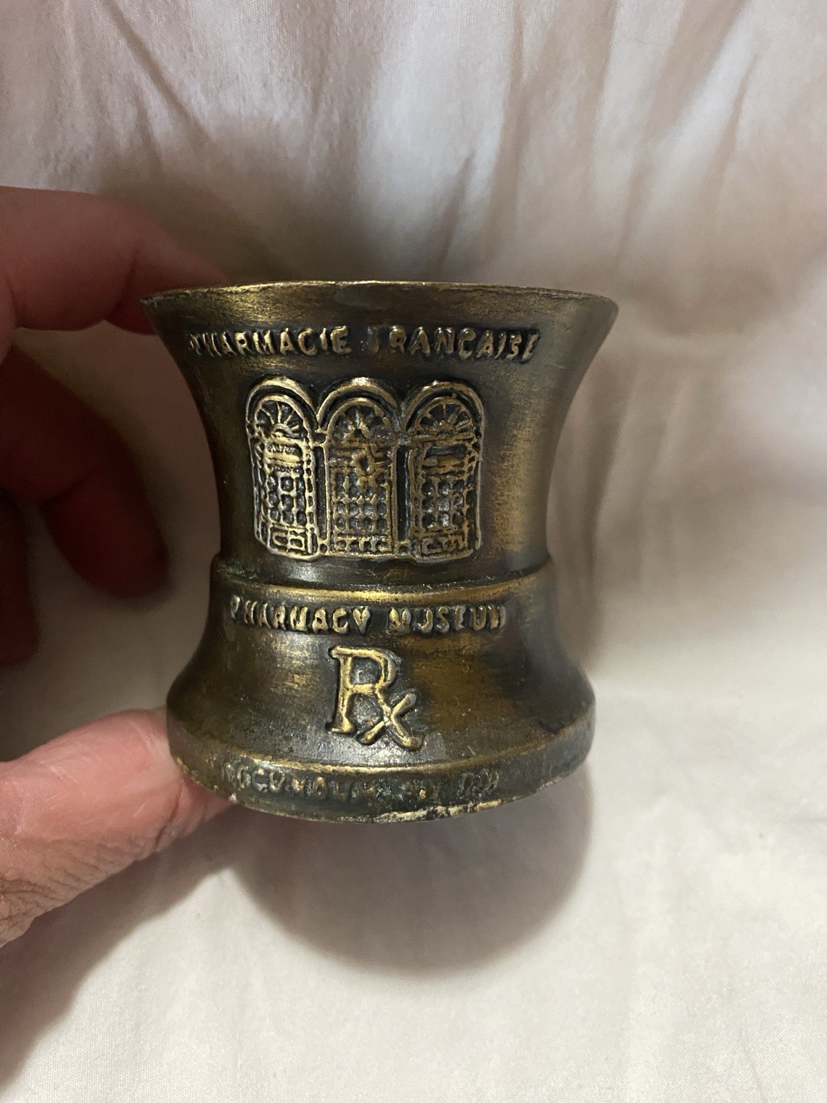 VTG Cast Brass 2-1/2″ Mortar Pharmacy Rx Pharmacy Museum Louis J Dufilho Jr-EUC