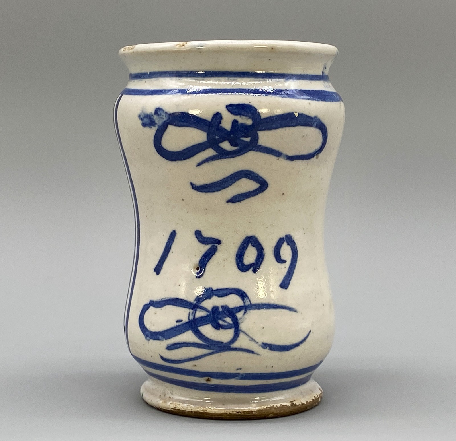 c. 1709 South Italian ‘Naples’ Majolica Blue & White Albarello Drug Pharmacy Jar