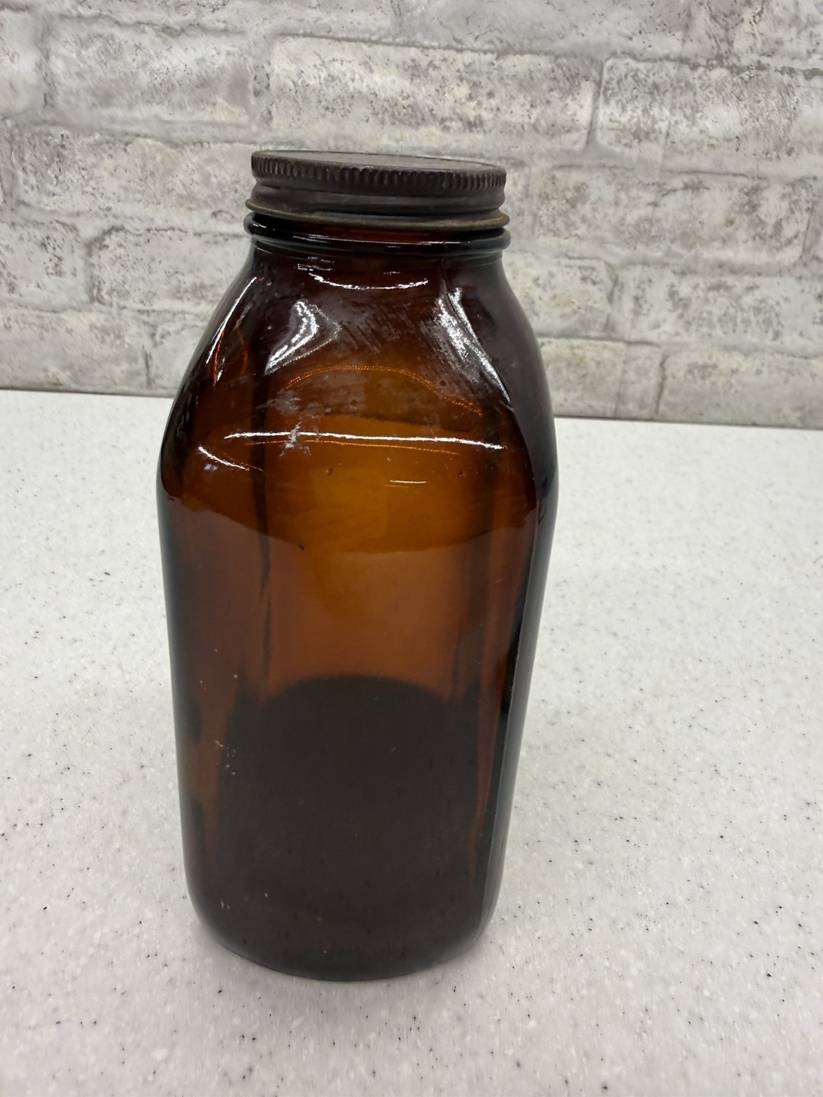 Vintage Amber Glass Jar Apothecary Old Pharmacy Medical With Lid