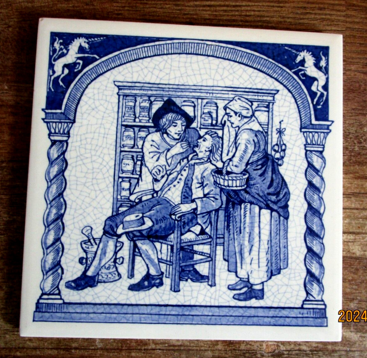 1980’sHandmade Delft Holland PHARMACIST TILES Ltd, Edition Set of 4