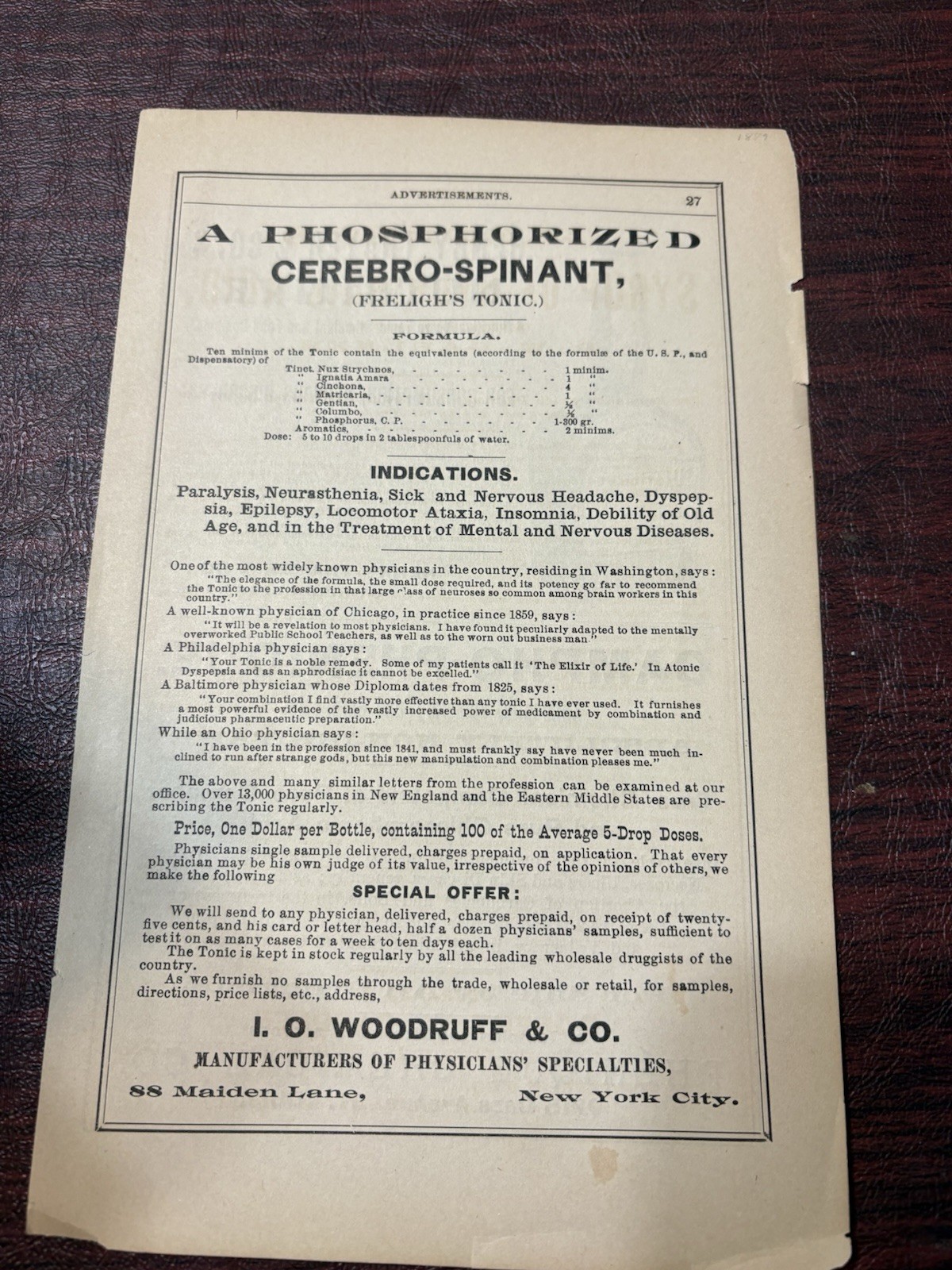 Antique Medical Brief Pharmaceutical Advertising Sheets c1888 Lot of 5