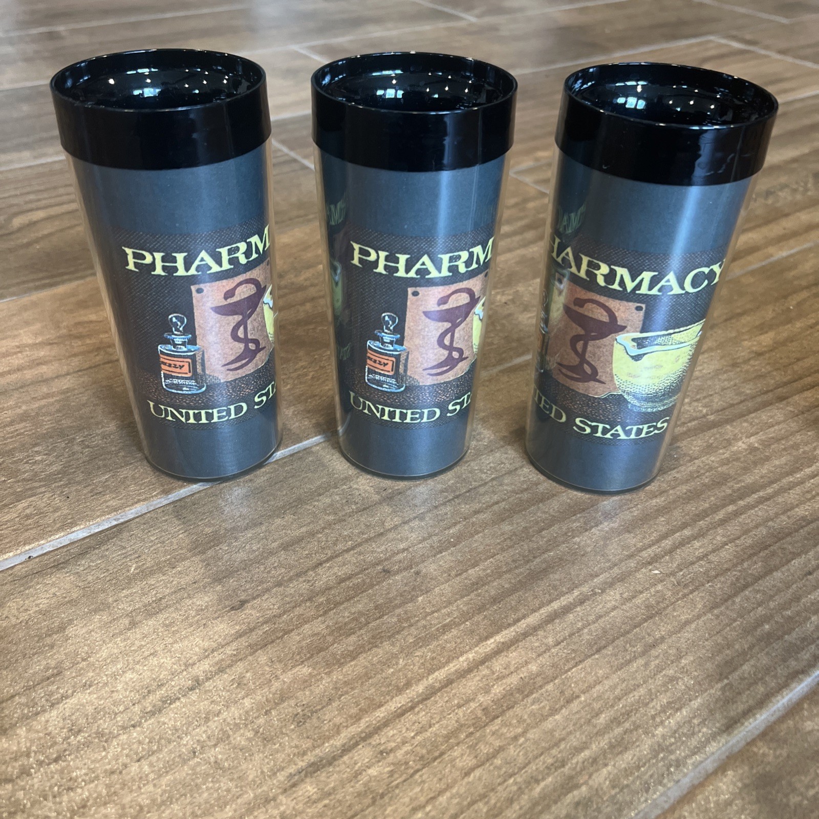 Thermo Serv Pharmacy Pitcher & 3 tumblers Postage Stamp vintage Made in USA