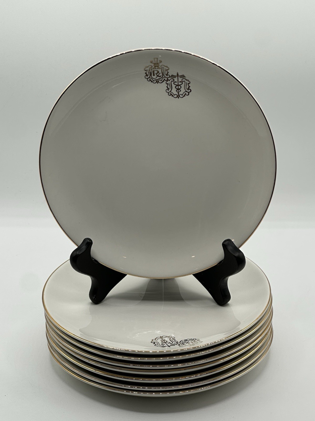 Set of 8 Vintage Crestware Rx Pharmacist Caduceus Salad Dessert Plates 7.5″