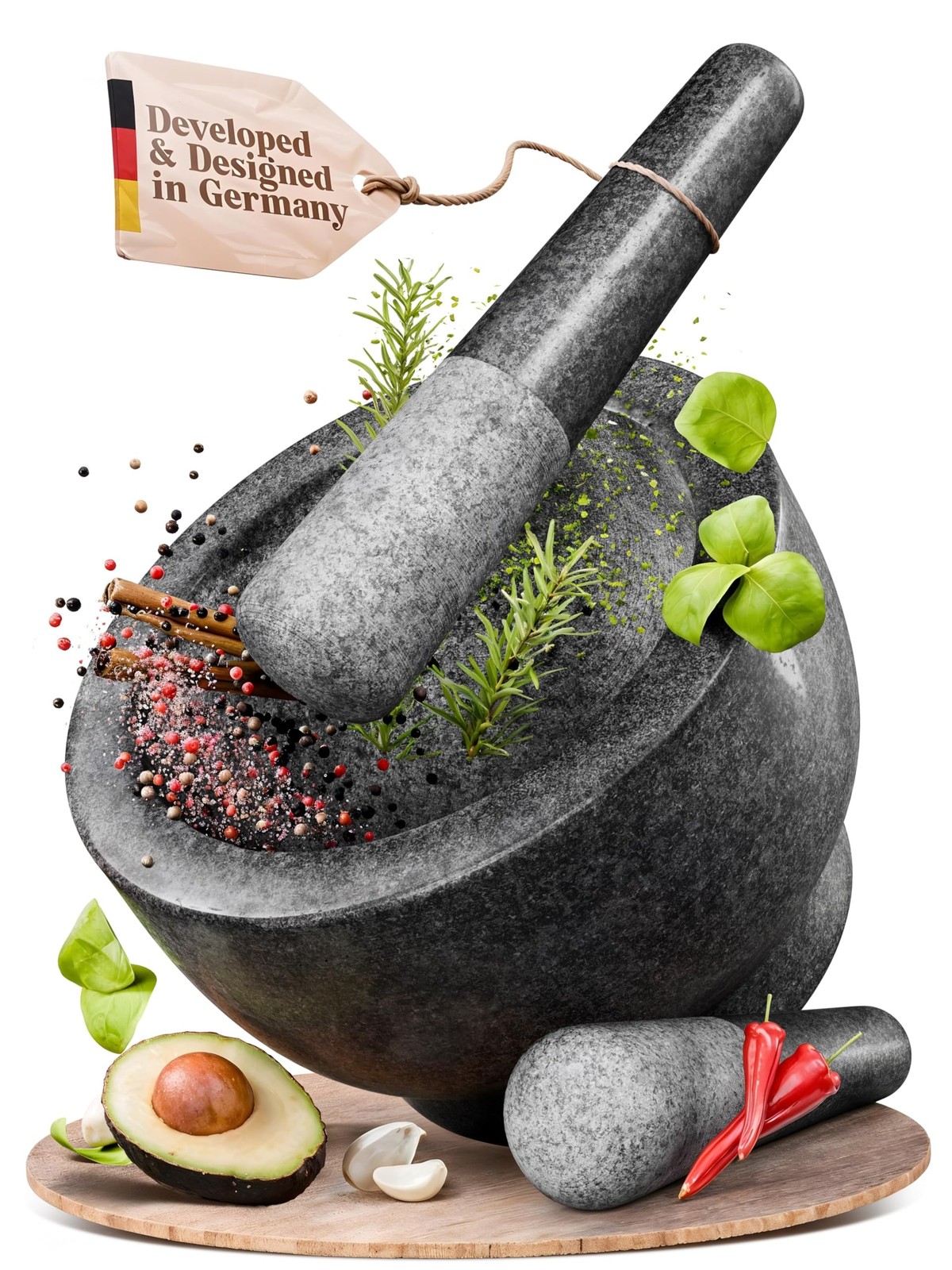 ChefSofi Extra Large 8 Inch 5 Cup-Capacity Mortar and Pestle Set – Black Poli…