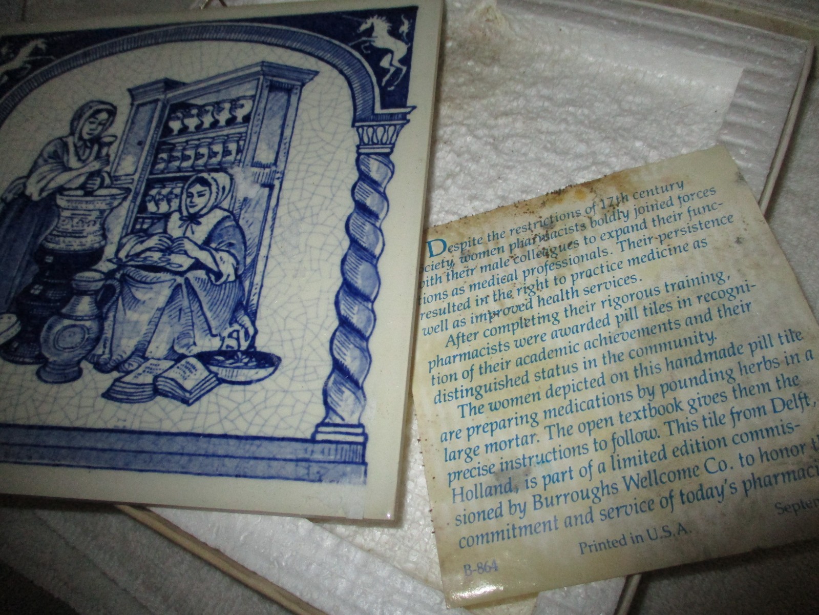 Lot of 3 Delft Holland Pharmacy 17th Century Design Burroughs Wellcome Co Tiles
