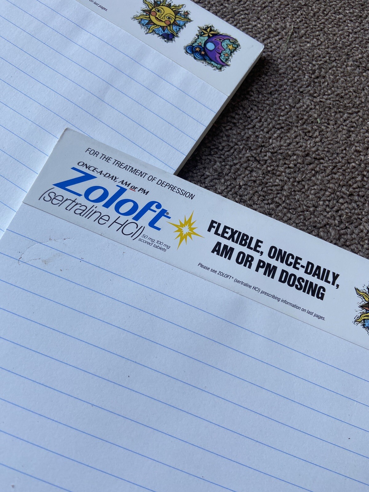 Zoloft 2 Full Size Note Pad Pharmaceutical Drug Rep Collectible Promo Unique 🌞