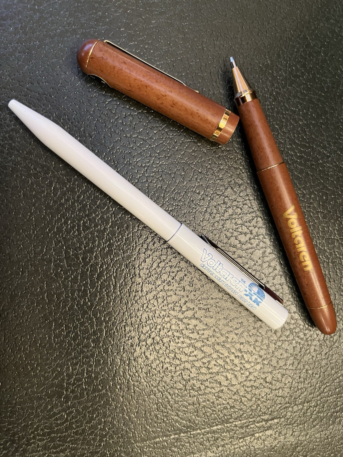 2 Rare Voltaren Metal And Wood Pharmaceutical Drug Rep Pens! Write!