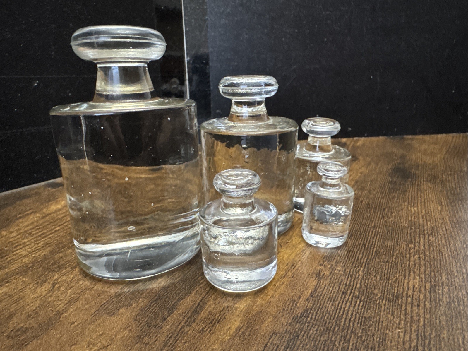 Vintage Decorative Lab Glass Scale Weights Set of 5 Clear Pressed Glass