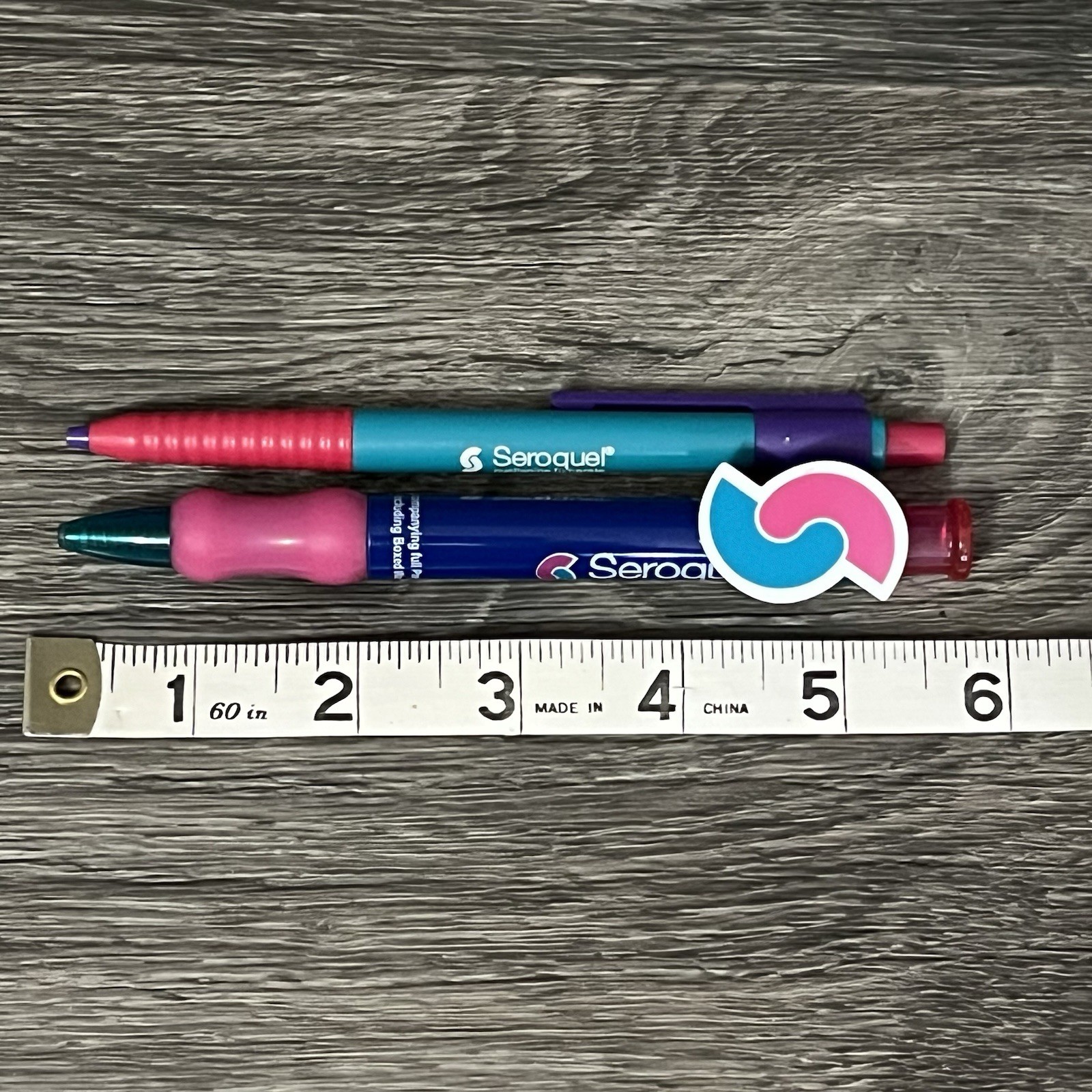 Lot of 2 Drug Rep SEROQUEL Collectible Pharmaceutical Pens Large S-Logo Clip