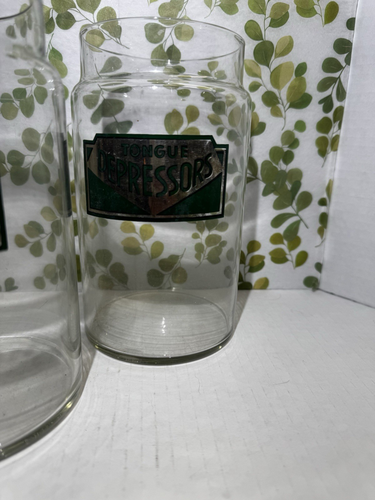 Vintage Set Of 3 Apothecary Jars Cotton Applicators Tounge Depressors Glass