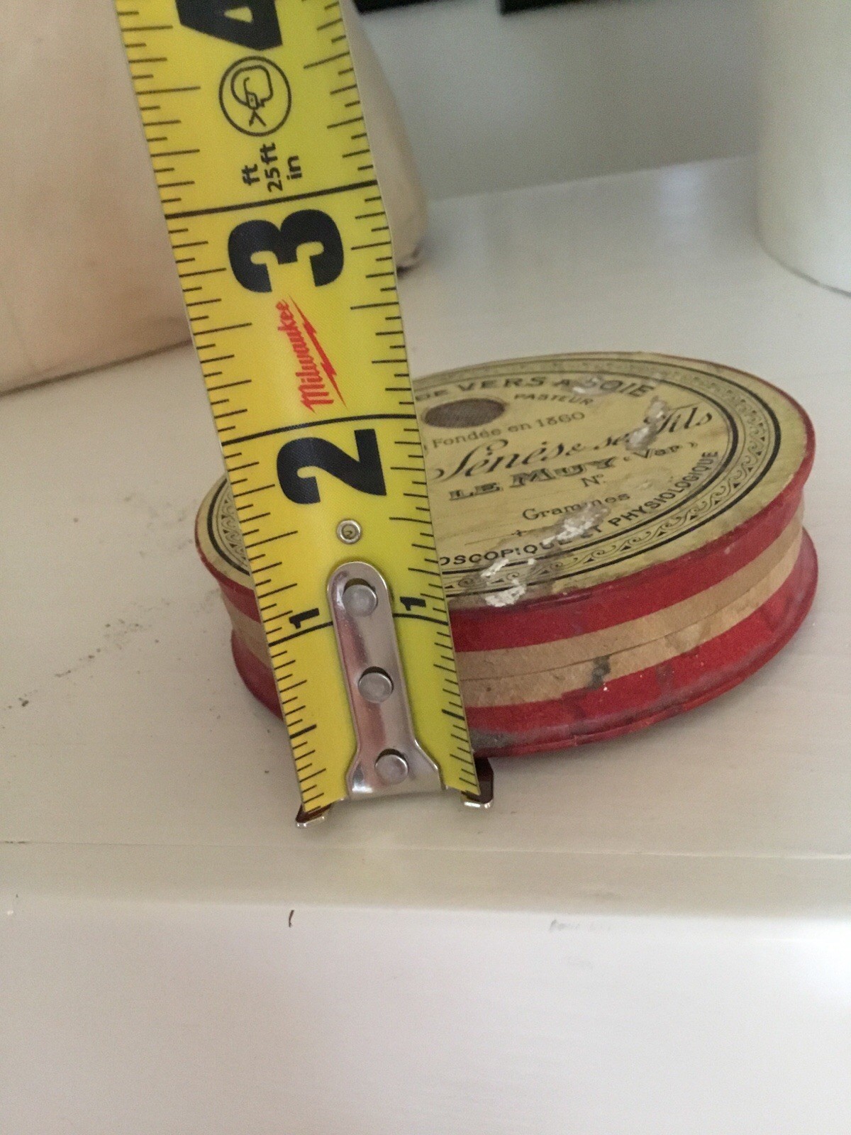 Vintage FRENCH Pharmacie Round Cardboard Container Red Silk Thirsty Worm Seeds!!