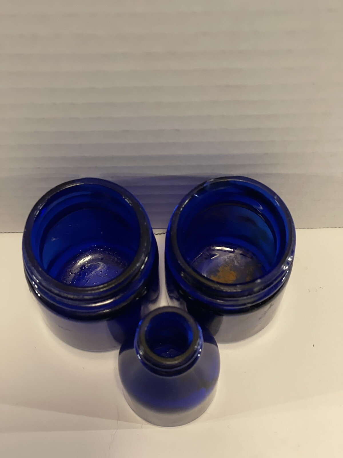 Set of Three Small Vintage Cobalt Blue Vicks Vaporub Bottles