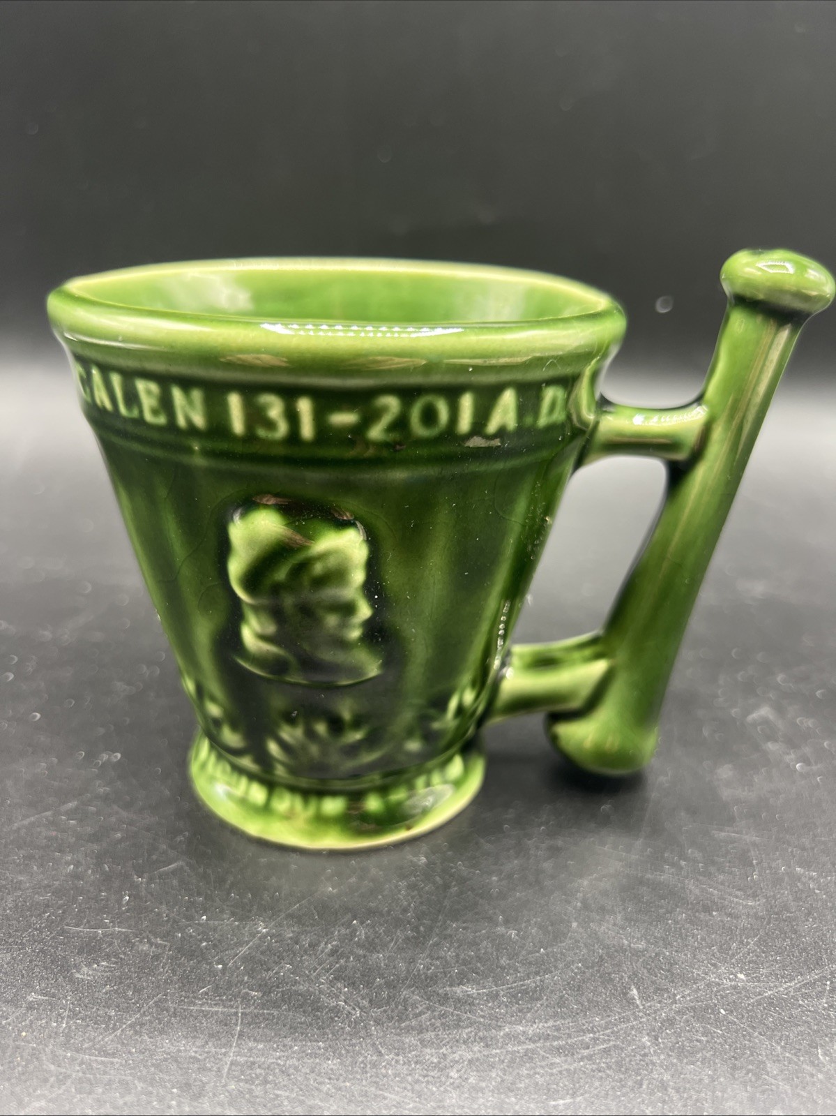 Vtg McCoy Schering Advertising Coricidin Mortar Pestle Cosmas & Damian Rx Mug