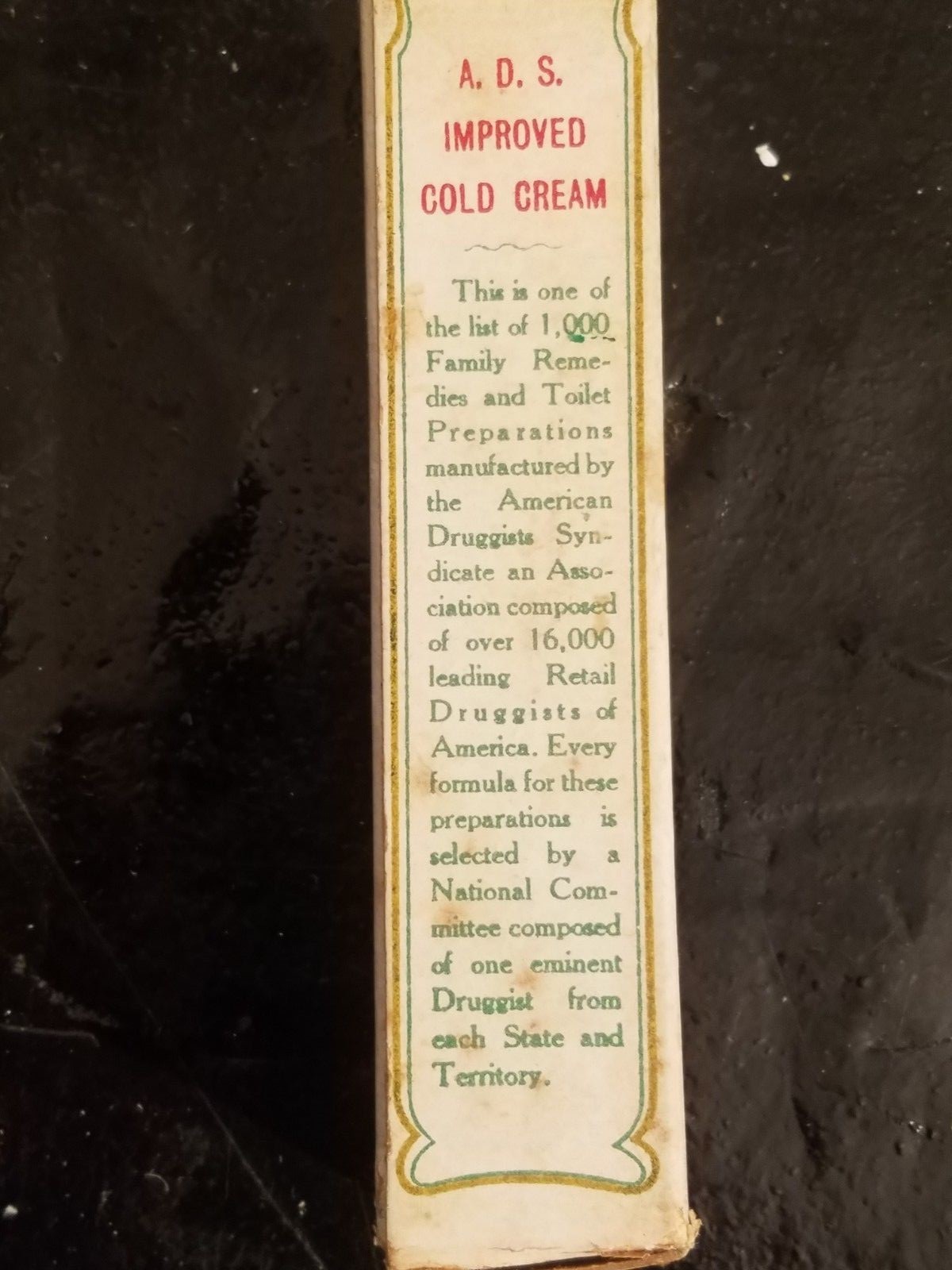 Vintage A.D.S. American Druggists Syndicate Improved Cold Cream Box Advertising