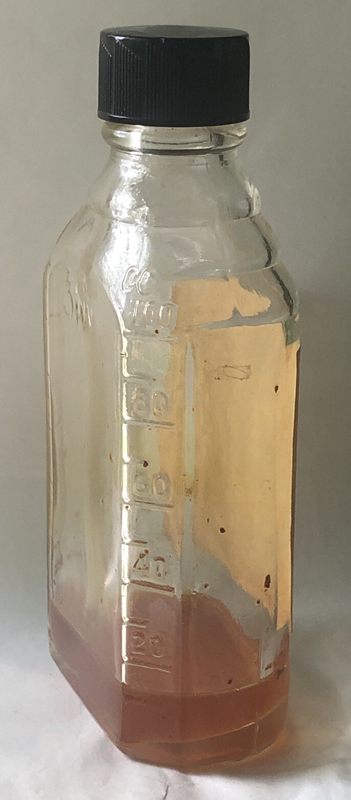 Vintage CLEAR GLASS Apothecary RX Medical Pharmacy Jar Bottle Curcuma Solution
