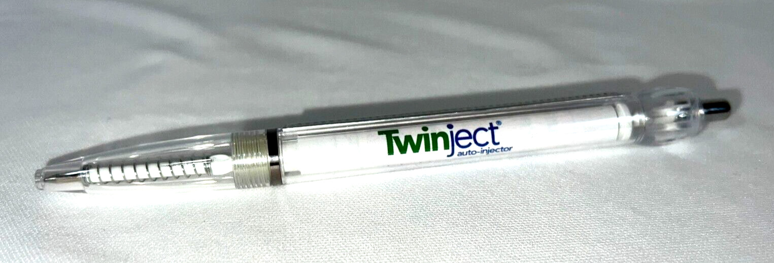 Twinject Drug Rep Collectible Pharmaceutical Clicker Pen w/ Pull Out Instruction