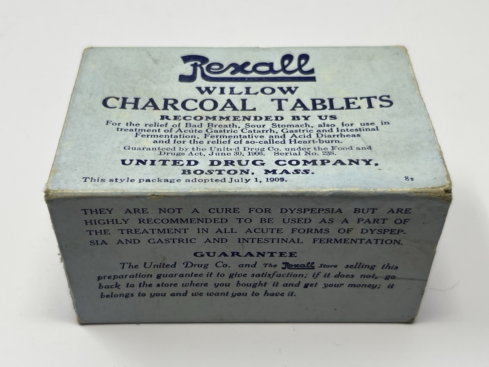 Vintage Rexall Willow Charcoal Tablets Box – Early 1900s Pharmacy Packaging