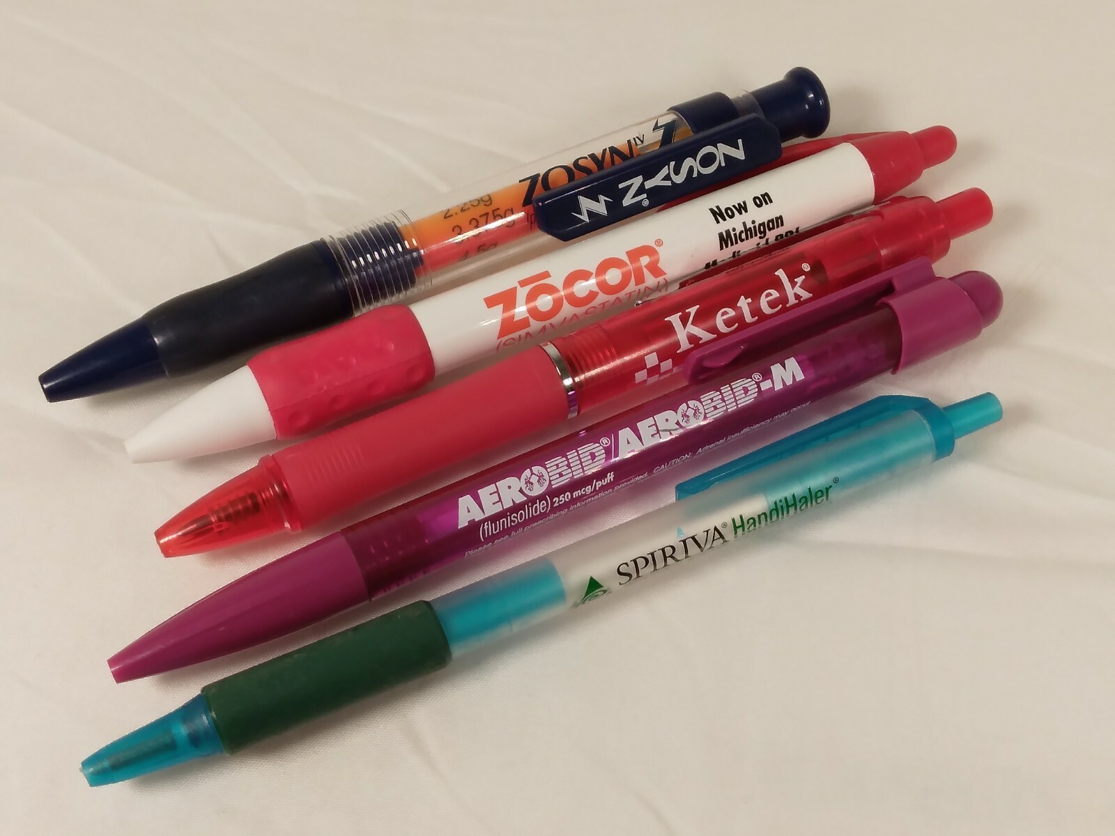 Pharmaceutical Drug Rep Pen Lot Of 5 Zosyn Ketek Aerobid Spiriva Zocor