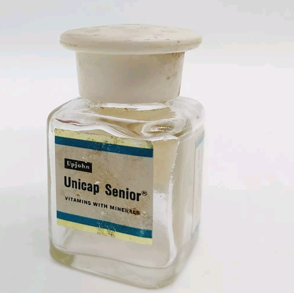 Vintage Upjohn Unicap Multivitamins Empty Bottles Collectible Jars Drug Lot Of 2