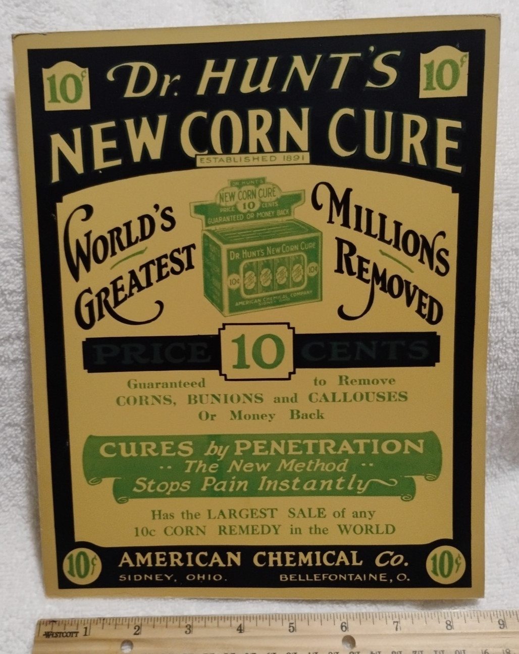 Dr Hunt’s New Corn Cure Vtg Poster American Chemical Co Sidney Bellefontaine Oh