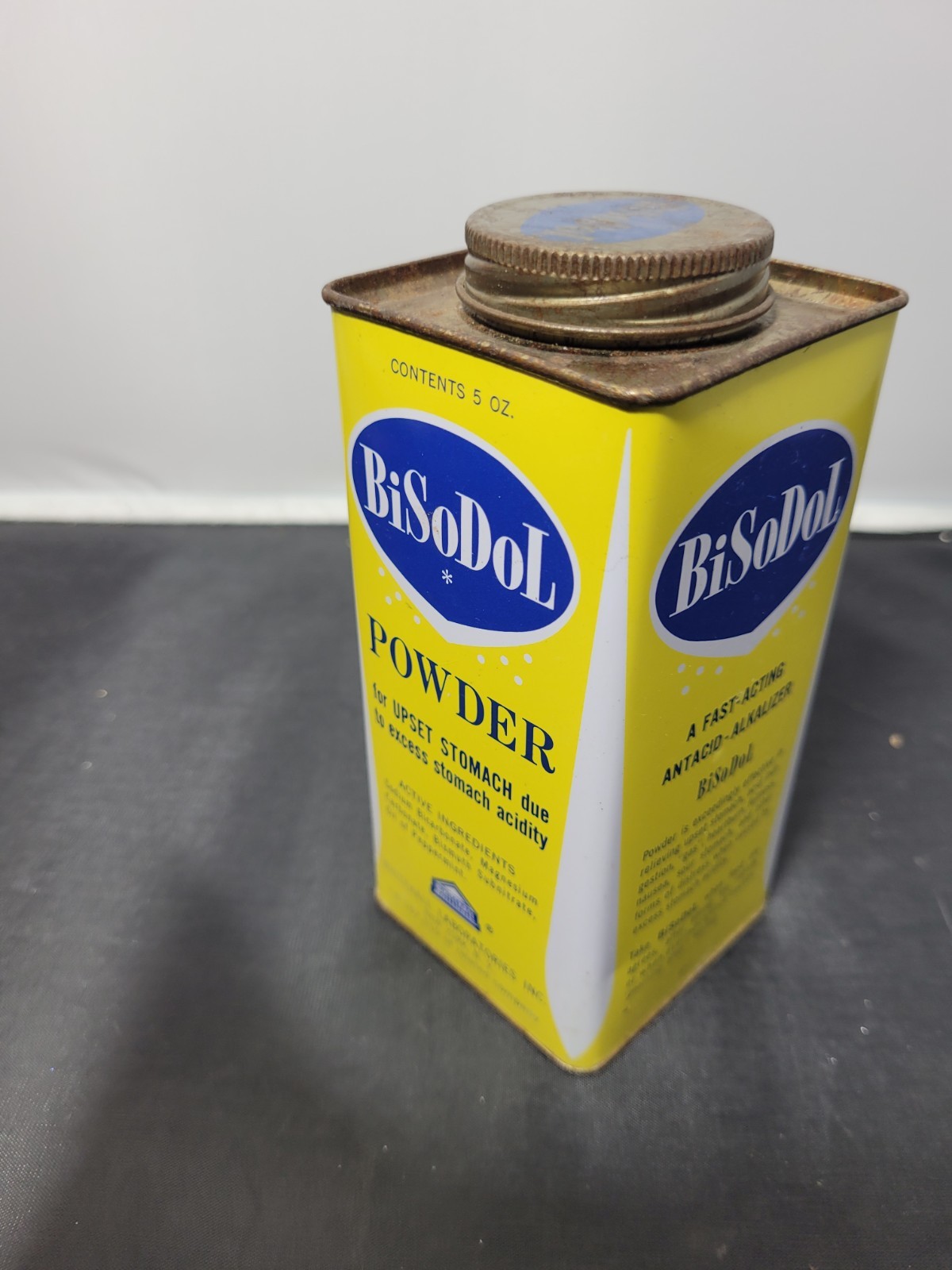 Wartime Medicine Bisodol Whitehall Laboratories Yellow Tin 1940s Antique