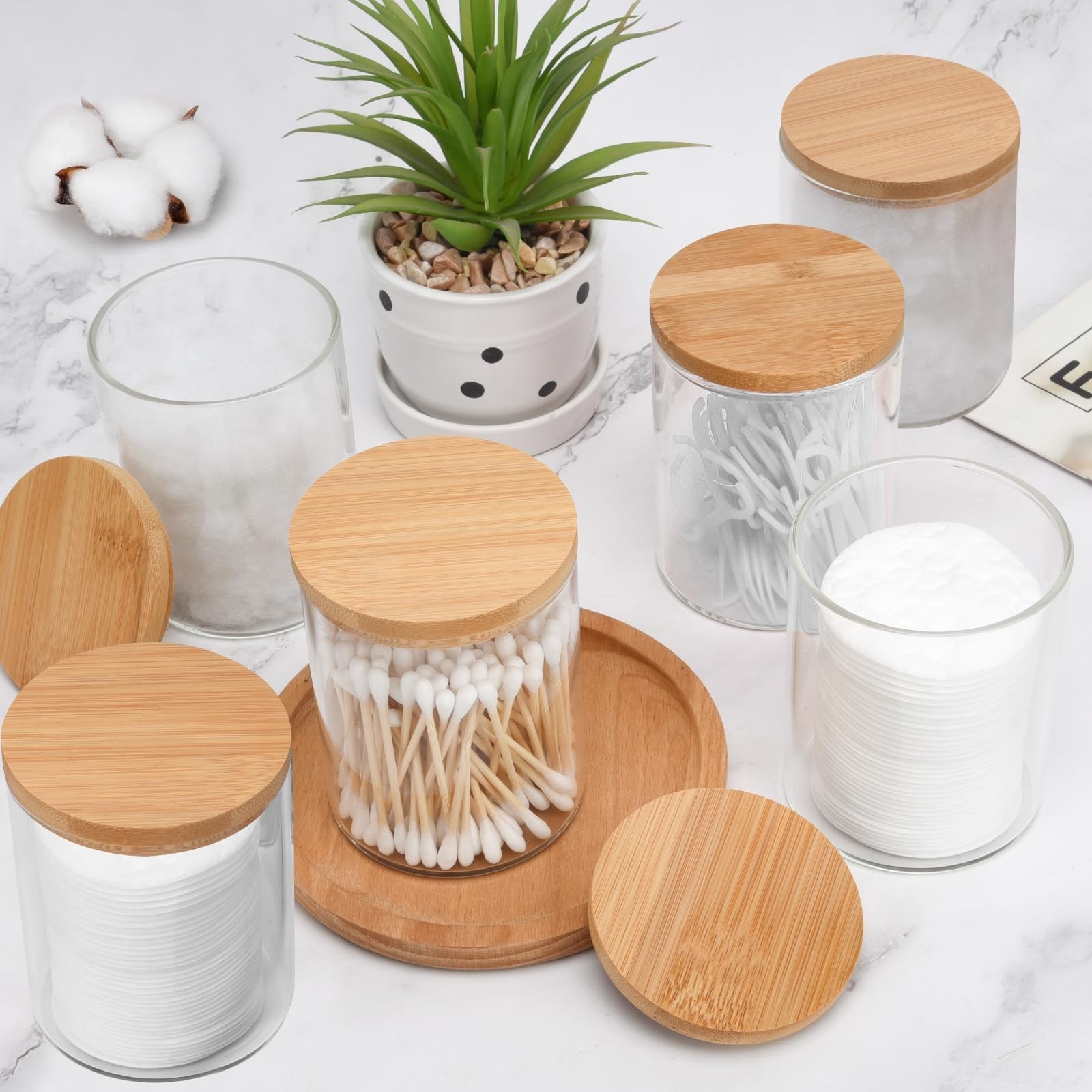 BKYFPQ 6 Pack Glass Qtip Holder Dispenser Set – Apothecary Jars with Lids for…