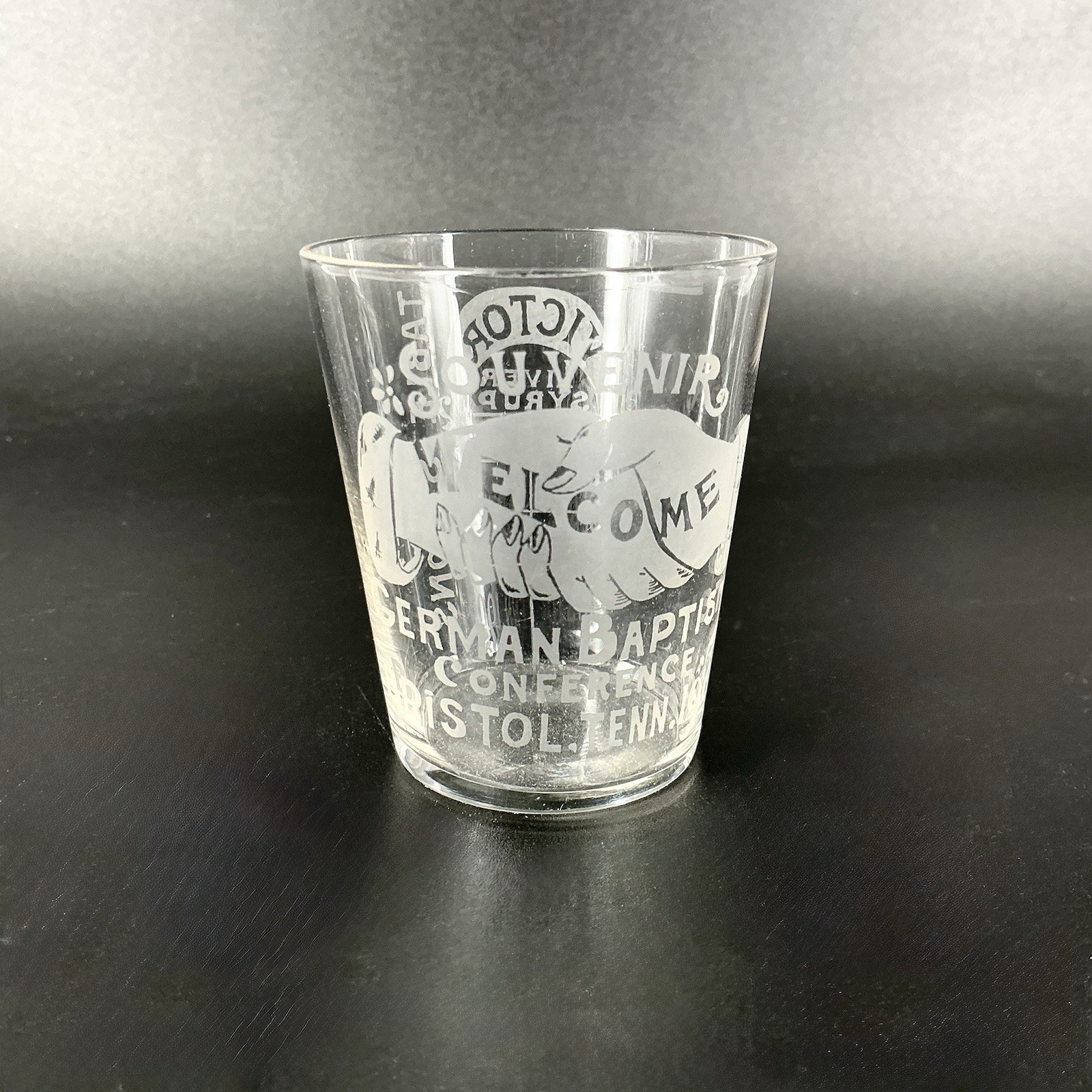 Victor Liver Syrup Souvenir Medicine Cup Glass 1905 German Baptist Conference