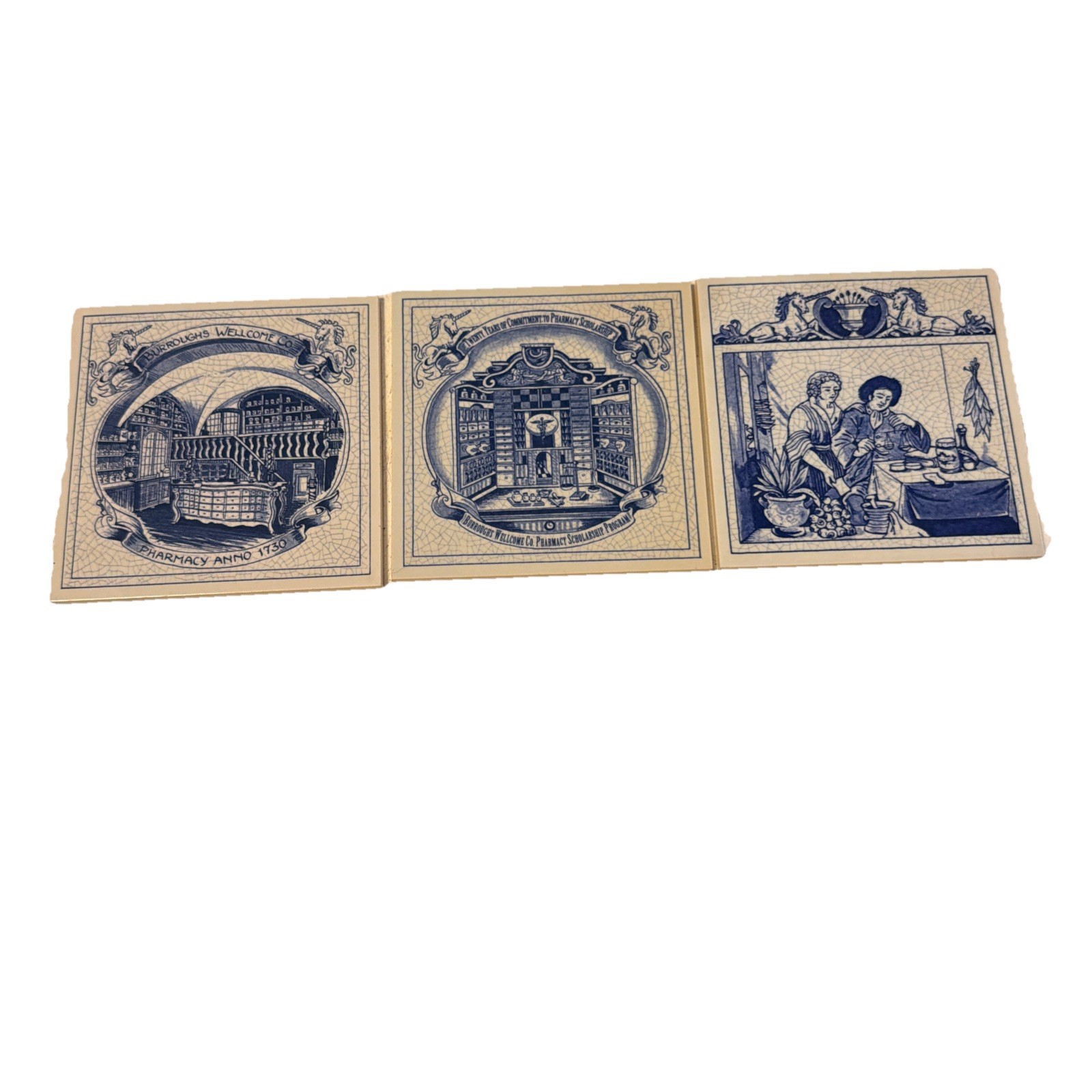 Burroughs Wellcome Co. Pharmacy Scholarship Program Ceramic Tiles, Lot Of 3