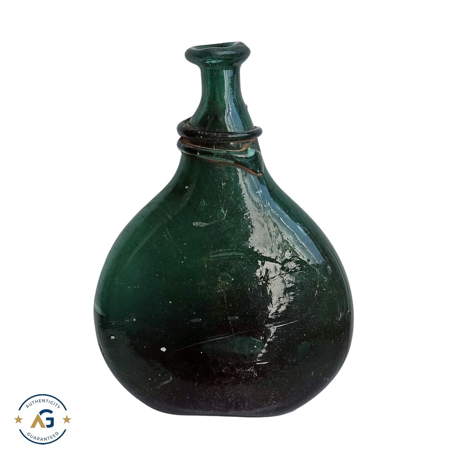 Bocksbeutelflasche / Flat Bottle Made Of Green Glass, 19th Century (# 16566)