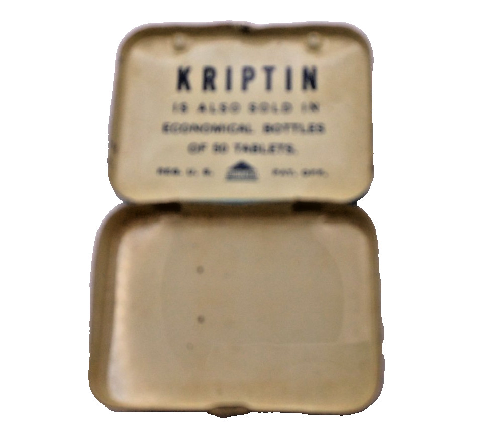 Vintage Kriptin Anti-Histamine Tablets Sm Metal Tin Whitehall Pharmaceutical NY