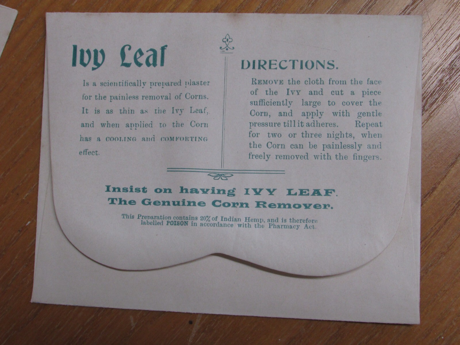 1900s IVY LEAF CORN CURE Paper Envelope CANNABIS Indian HEMP Apothecary PHARMACY