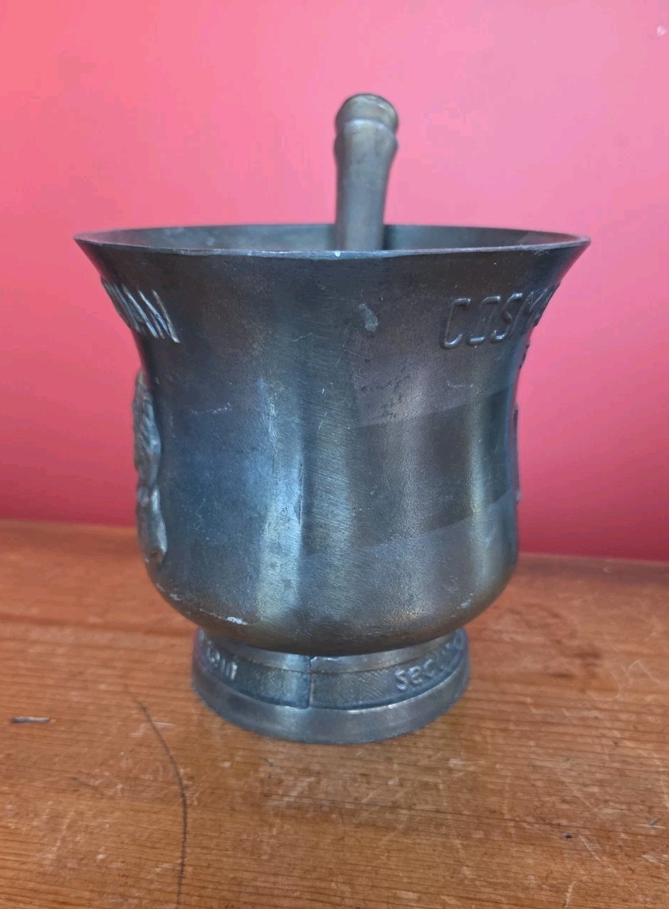 Vintage-Collectible-Brass Mortar and Pestle-RX Cosmas & Damian 350 AD