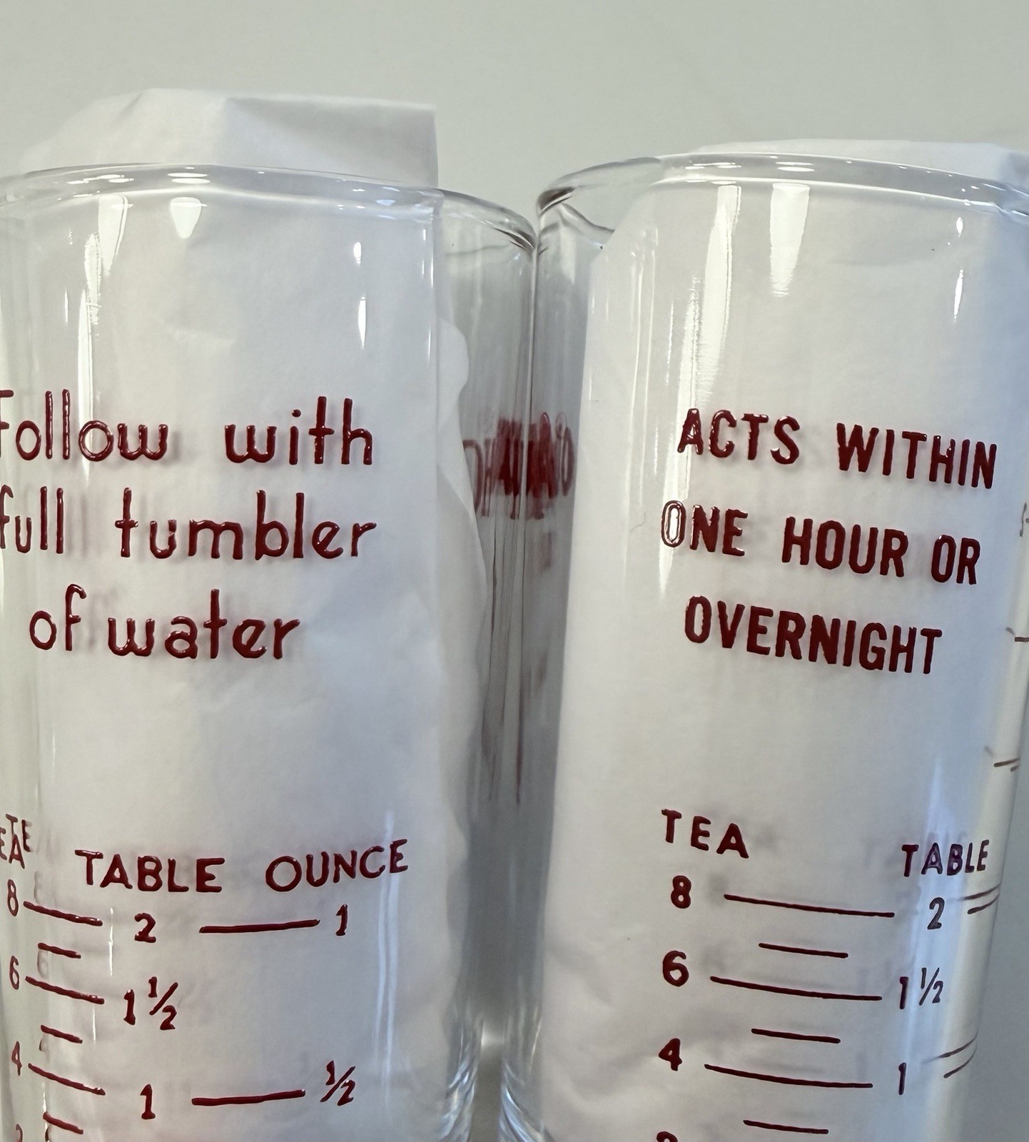 Two Small VINTAGE ADVERTISING MEASURING Glass FLEET LAXATIVE PHOSPHO-SODA