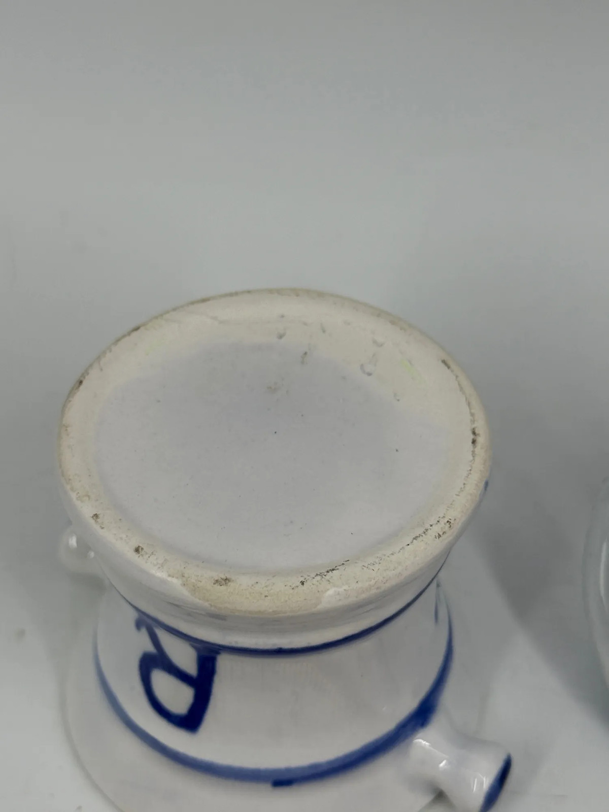 Vintage Apothecary Jar Rx Symbol Pharmacy Potpourri Blue White Ceramic 3.5″