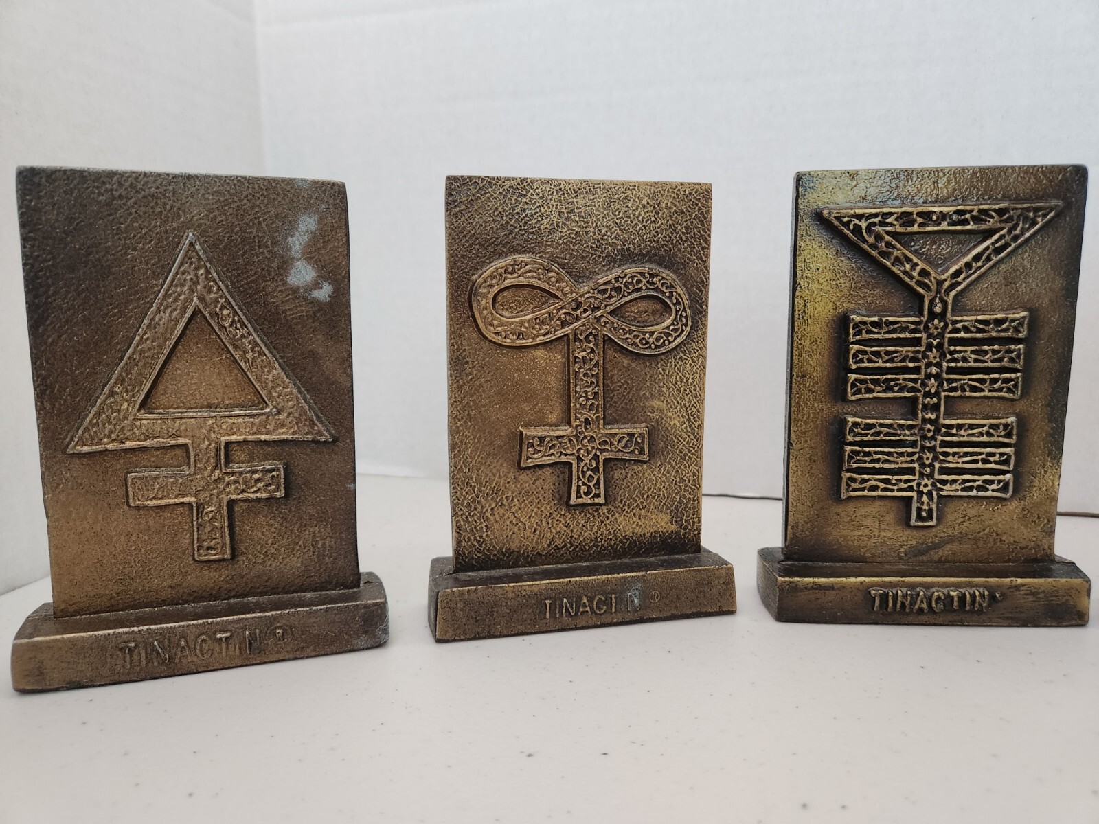 1977-81 Tinactin Apothecary Symbols Bronze Metal Paperweight/Bookends 6 Lot SET