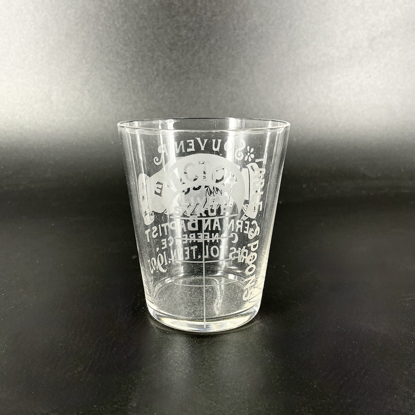 Victor Liver Syrup Souvenir Medicine Cup Glass 1905 German Baptist Conference