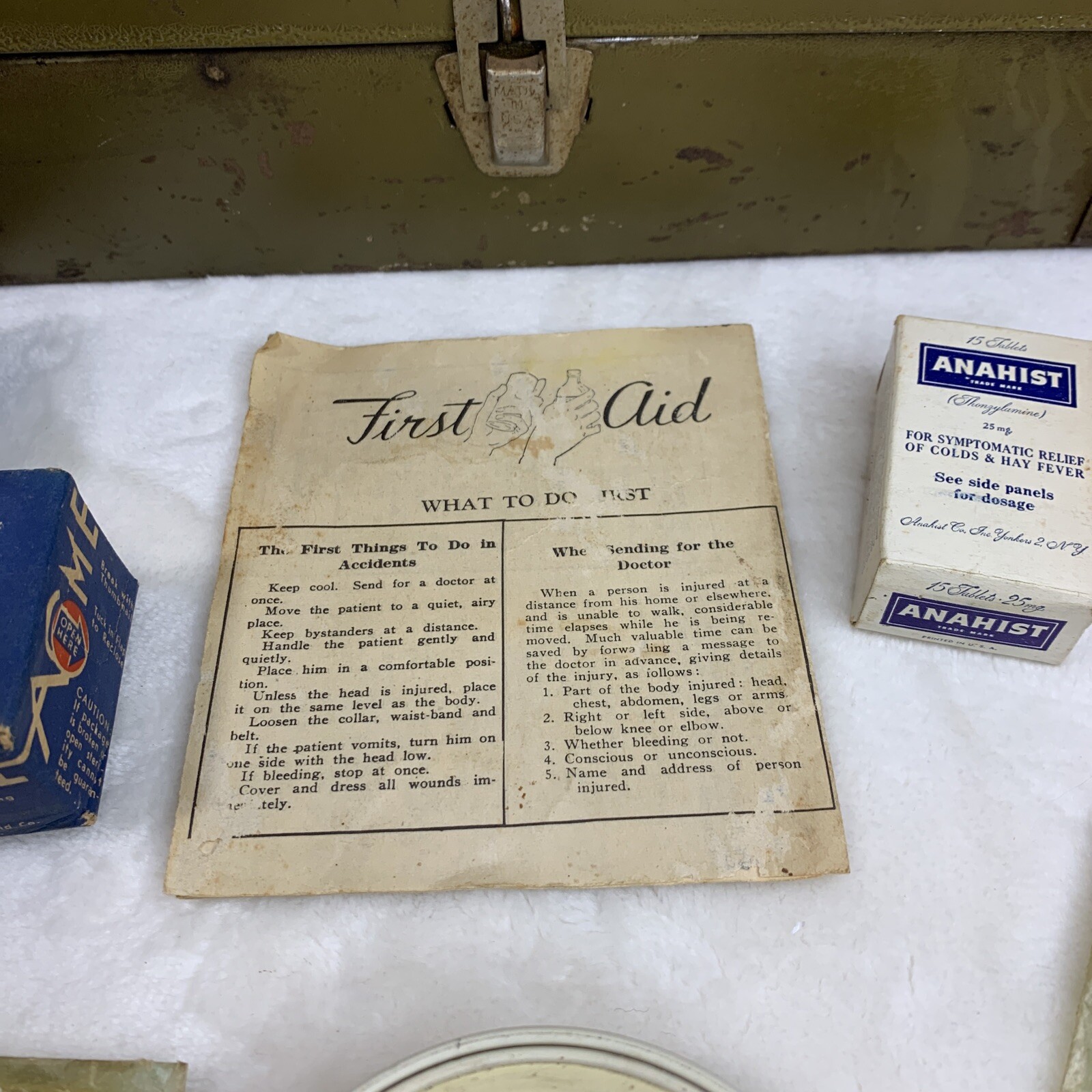 Vintage Medical First Aid Box Kit Green Metal Anahist Acme Johnson Mercurochrome
