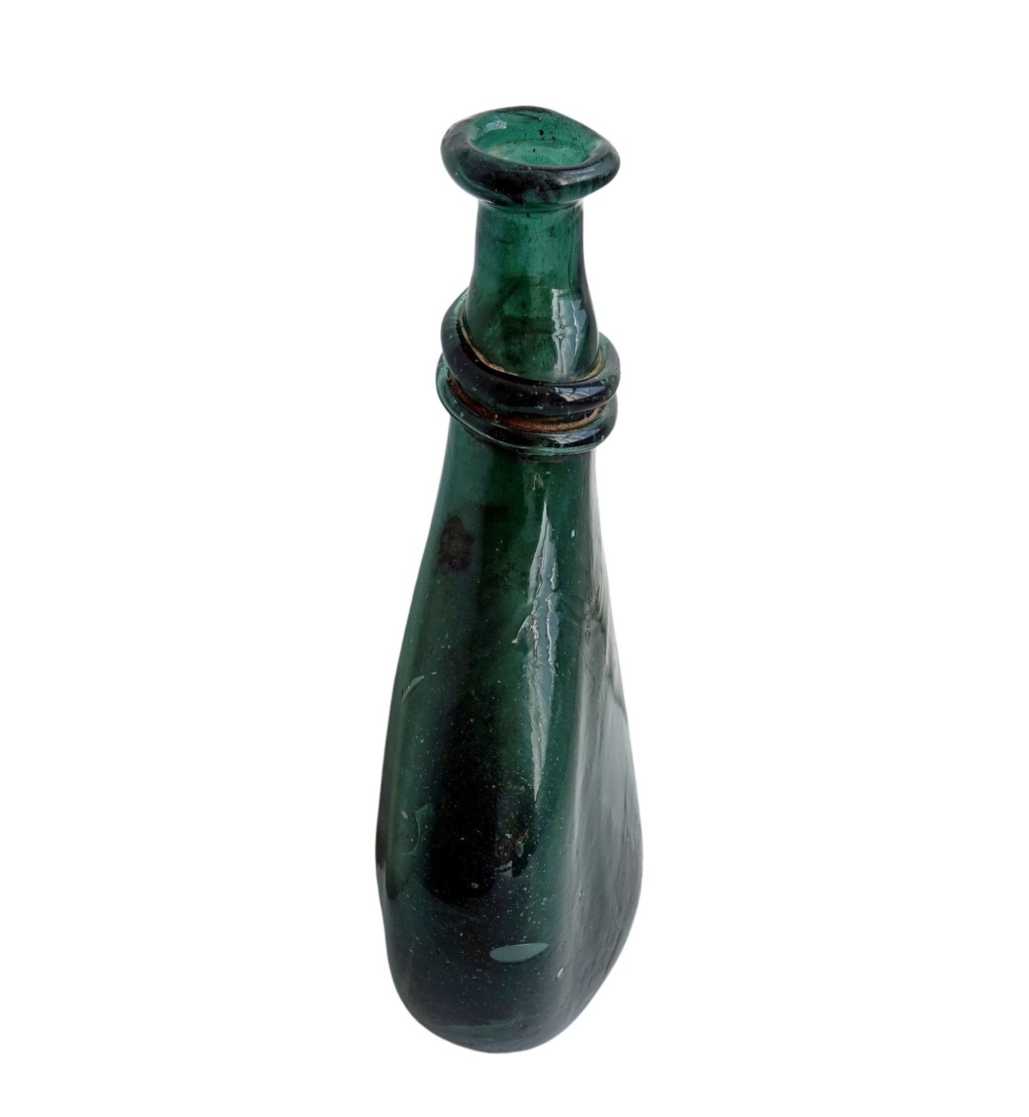 Bocksbeutelflasche / Flat Bottle Made Of Green Glass, 19th Century (# 16566)