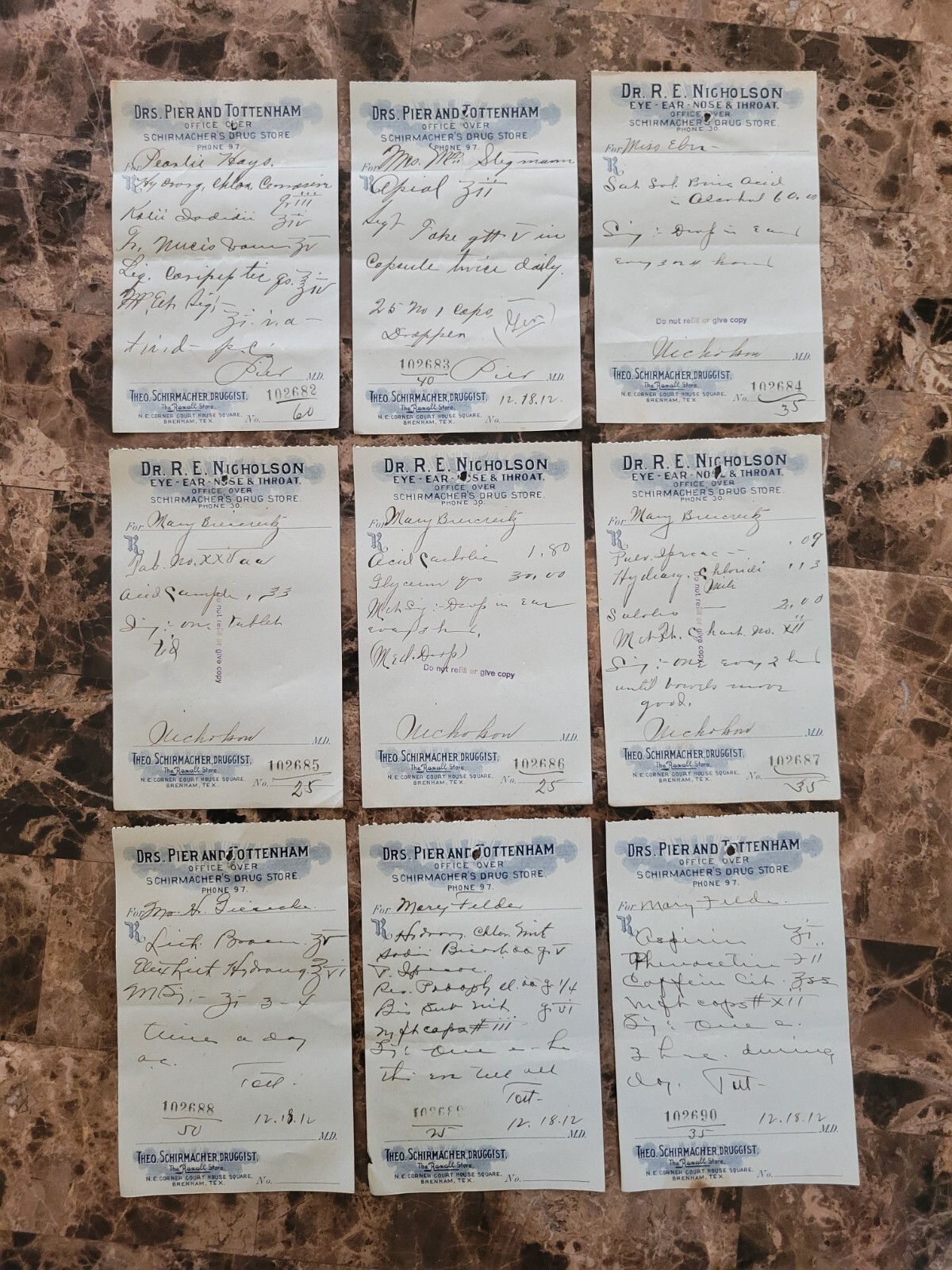 100 antique prescriptions (1912): Opium, Poppy, Ergot, Dionin, Codeine & Anodyne
