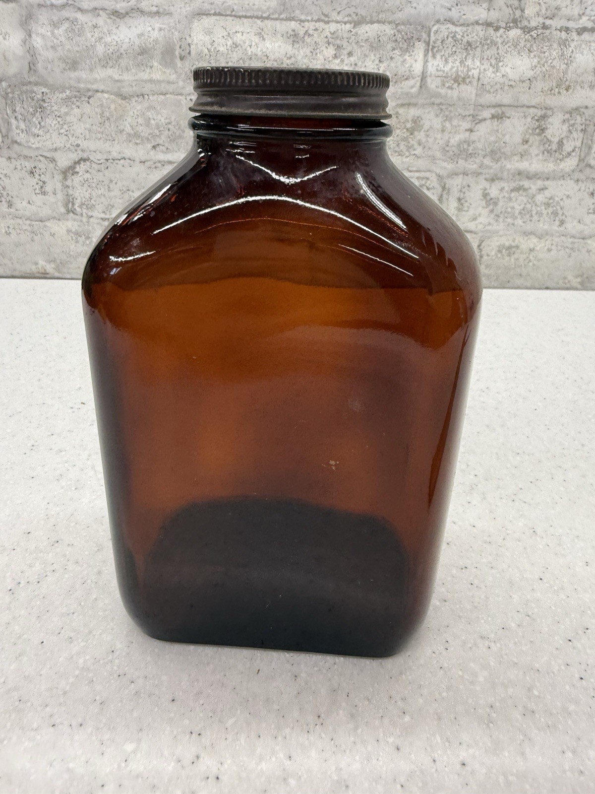 Vintage Amber Glass Jar Apothecary Old Pharmacy Medical With Lid