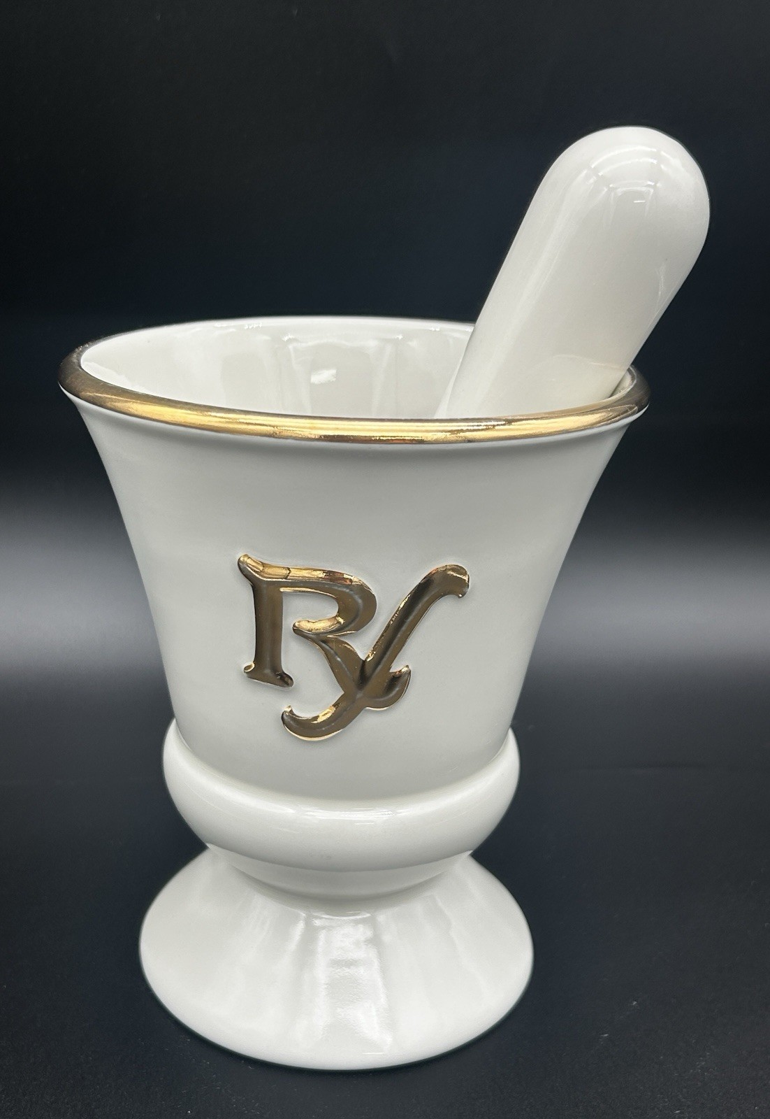 Vintage Owens Illinois RX Porcelain Mortar & Pestle Pharmacy Advertising Piece