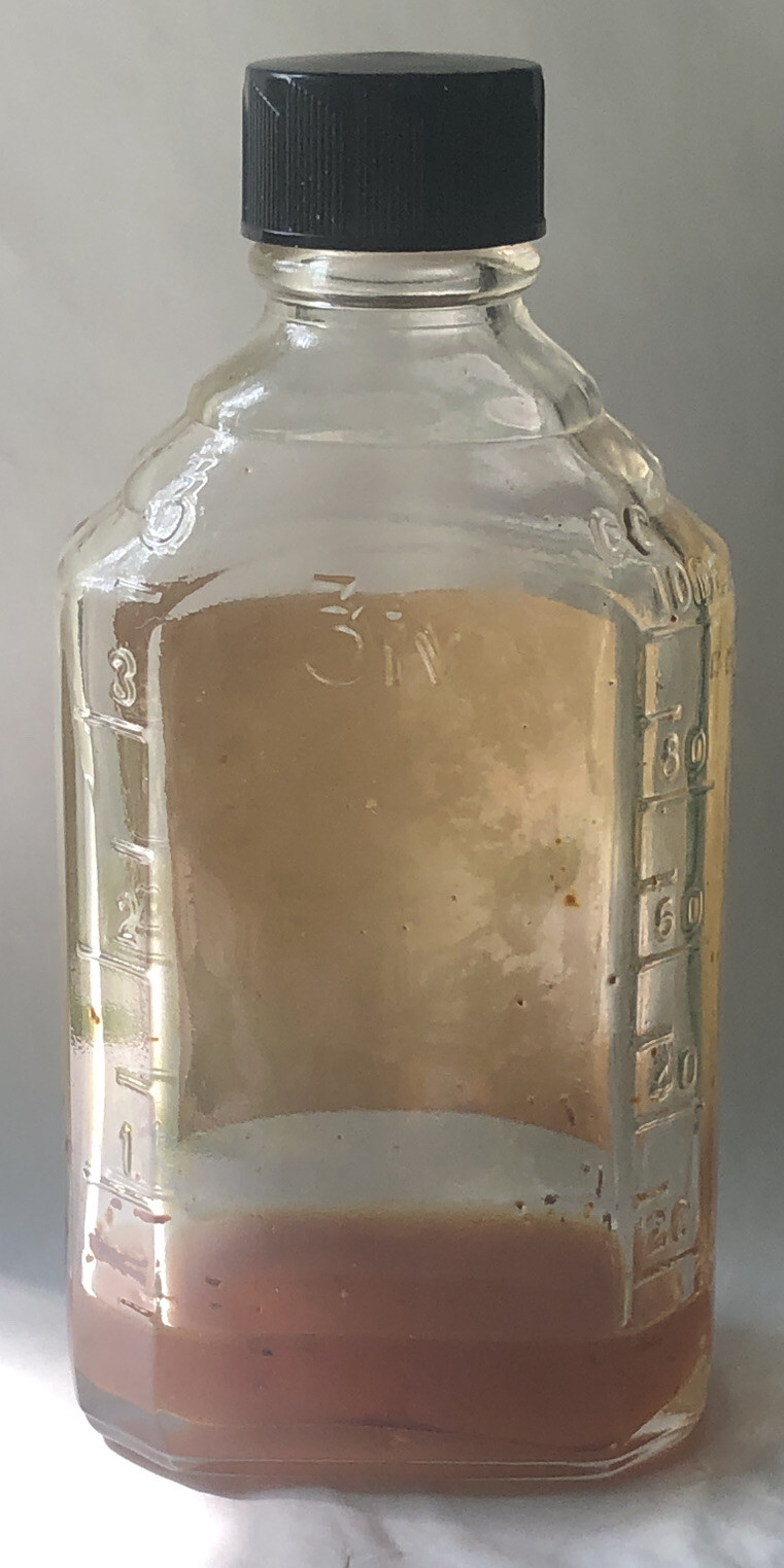 Vintage CLEAR GLASS Apothecary RX Medical Pharmacy Jar Bottle Curcuma Solution