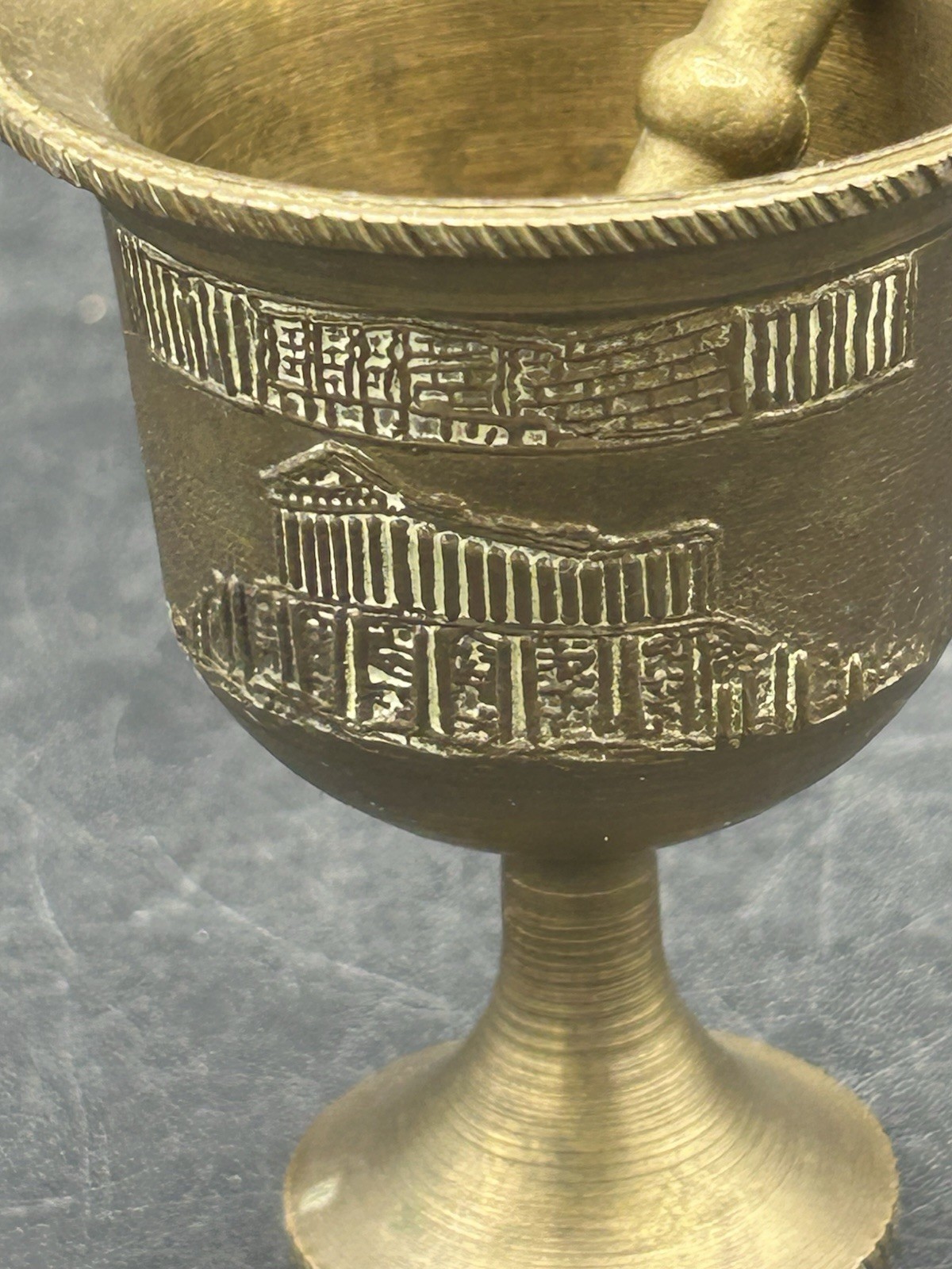 Vintage Small Brass Mortar and Pestle Set, Apothecary Parthenon Greece Design