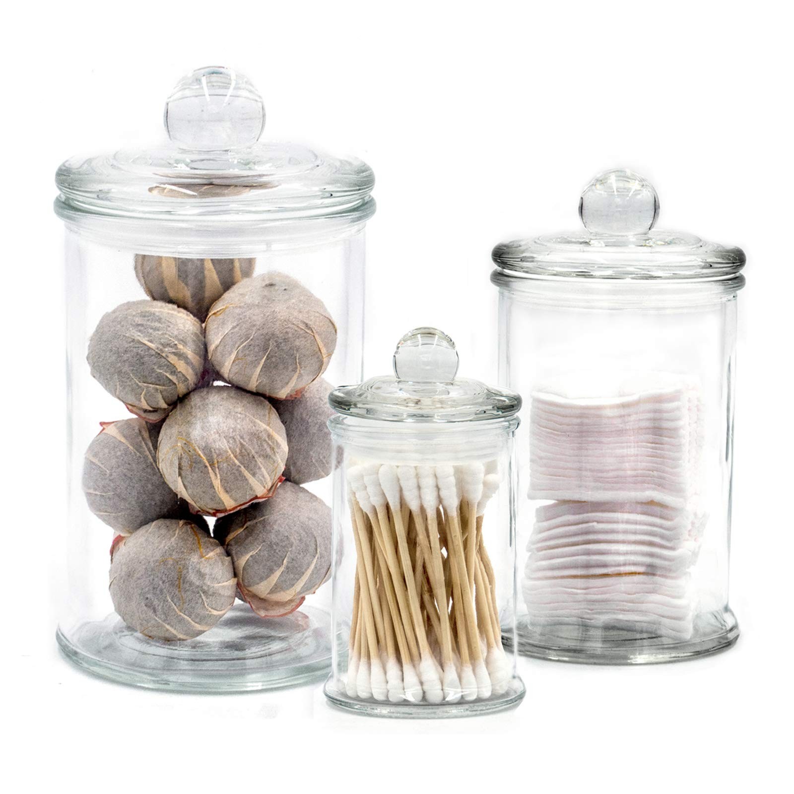 Mini Glass Apothecary Jars, Bathroom Storage Organizer Canisters for Cotton S…