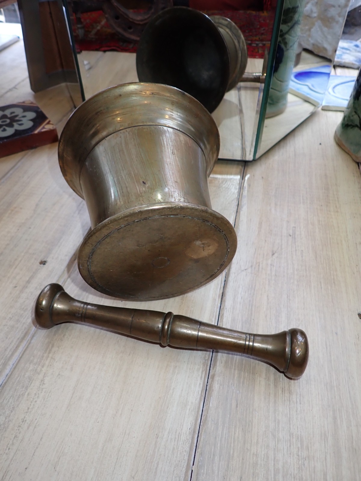 Antique Bronze Mortar and Pestle Apothecary 19th C or Earlier 2 kilos +