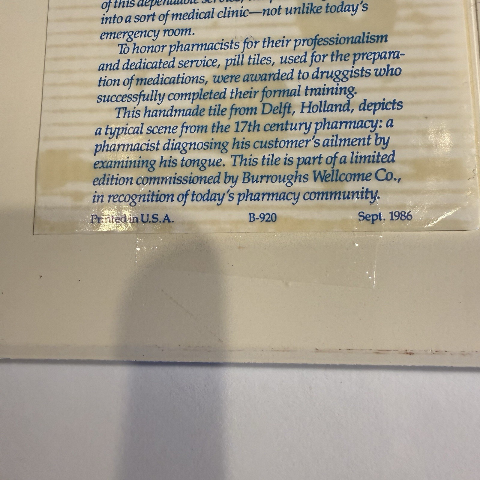 Burroughs Wellcome Delft Holland Pharmacy Tiles Set of 5 Ltd Edition 1986-91
